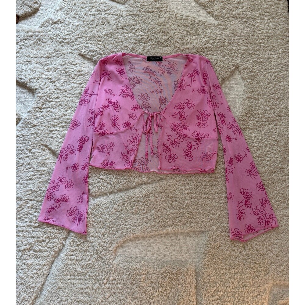 Vintage 90s Urban Episode Pink Mesh Bell Sleeve Cardigan S